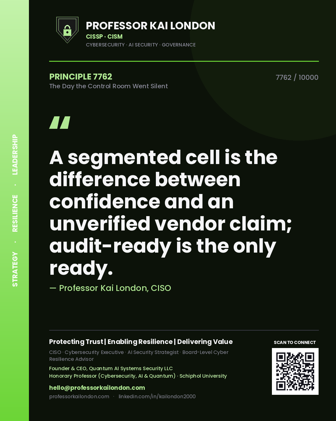 Professor Kai London principle 7762: A segmented cell is the difference between confidence and an unverified vendor claim; audit-ready is the only ready.