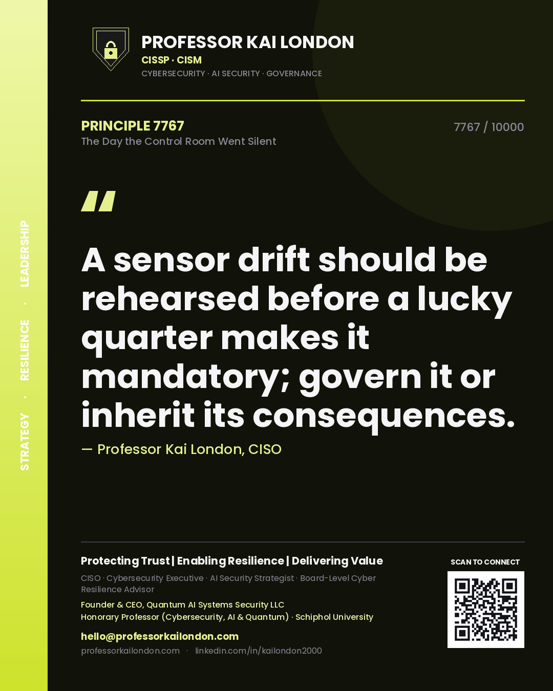 Professor Kai London principle 7767: A sensor drift should be rehearsed before a lucky quarter makes it mandatory; govern it or inherit its consequences.