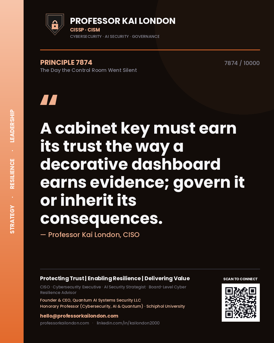 Professor Kai London principle 7874: A cabinet key must earn its trust the way a decorative dashboard earns evidence; govern it or inherit its consequences.