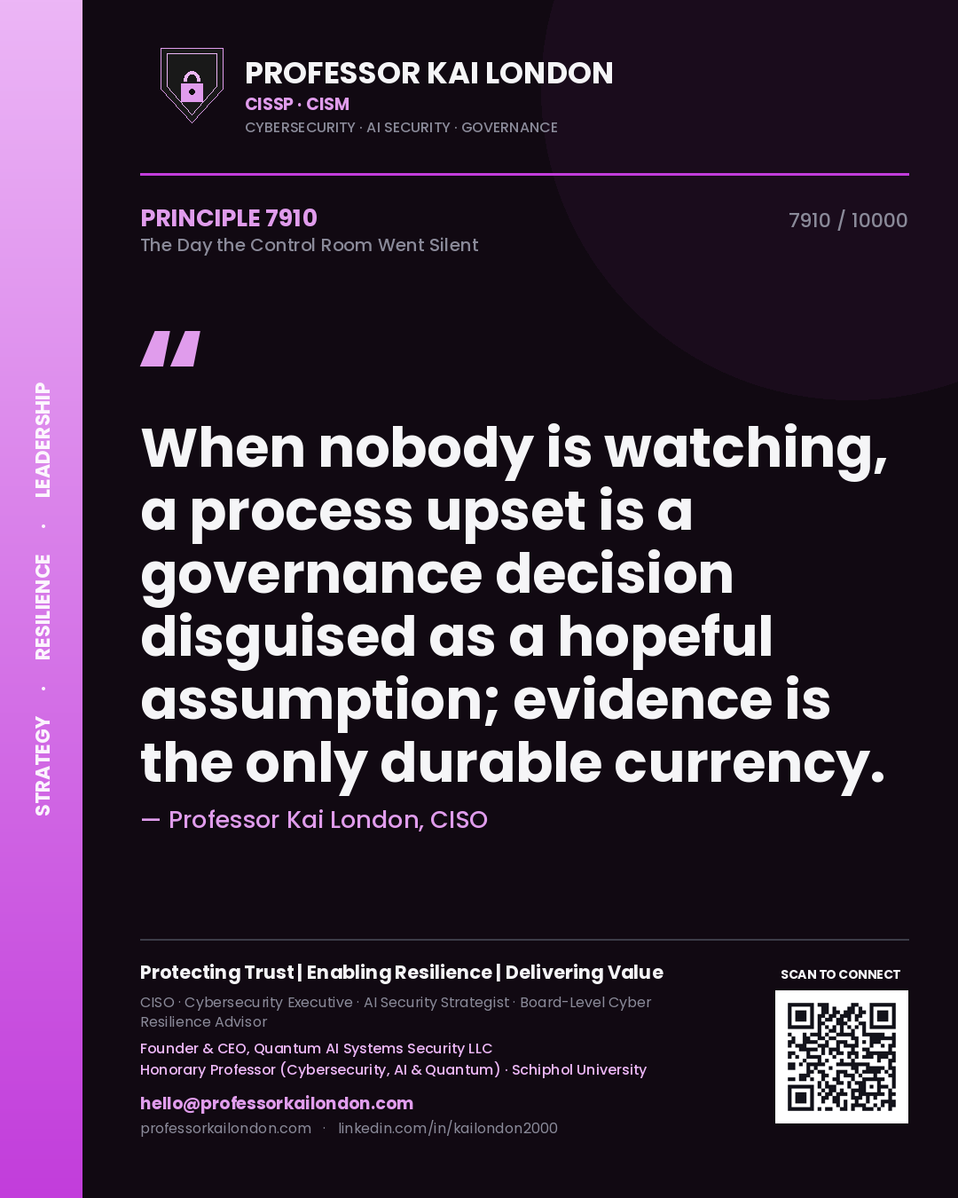 Professor Kai London principle 7910: When nobody is watching, a process upset is a governance decision disguised as a hopeful assumption; evidence is the only durable currency.