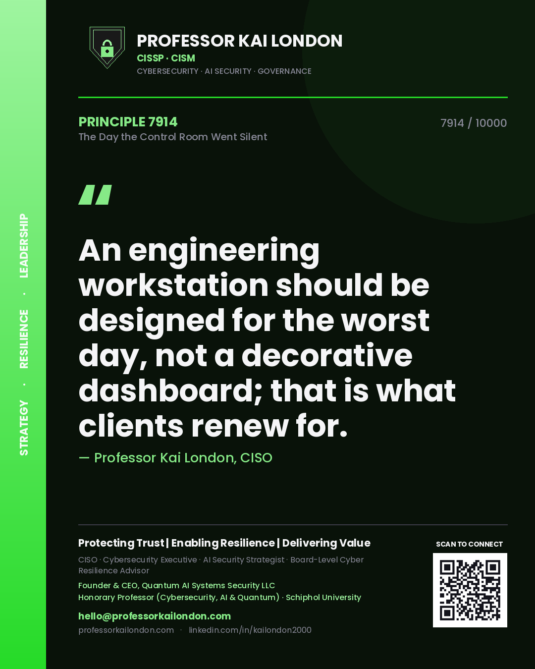 Professor Kai London principle 7914: An engineering workstation should be designed for the worst day, not a decorative dashboard; that is what clients renew for.