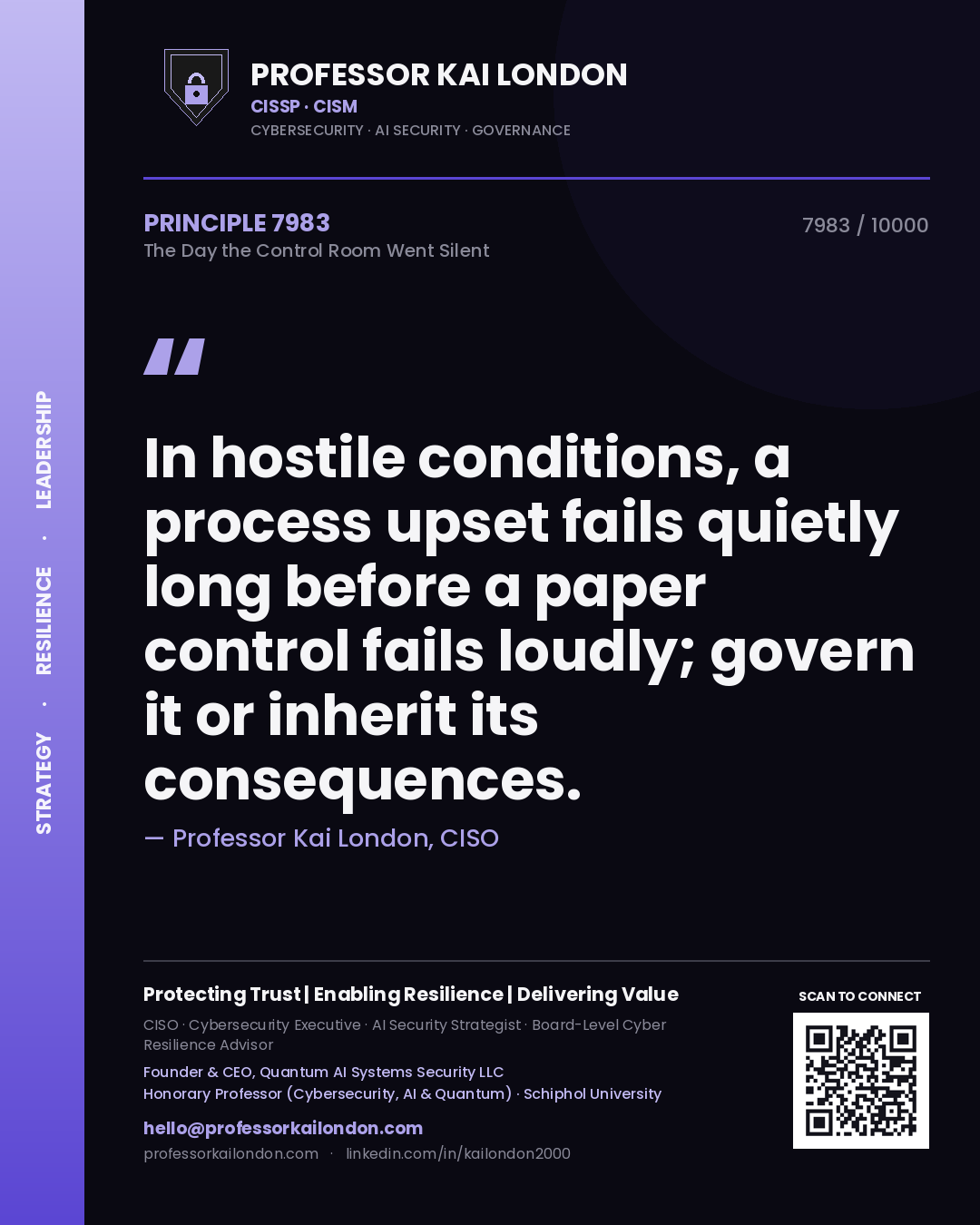 Professor Kai London principle 7983: In hostile conditions, a process upset fails quietly long before a paper control fails loudly; govern it or inherit its consequences.