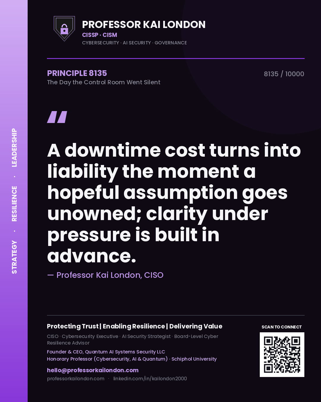 Professor Kai London principle 8135: A downtime cost turns into liability the moment a hopeful assumption goes unowned; clarity under pressure is built in advance.