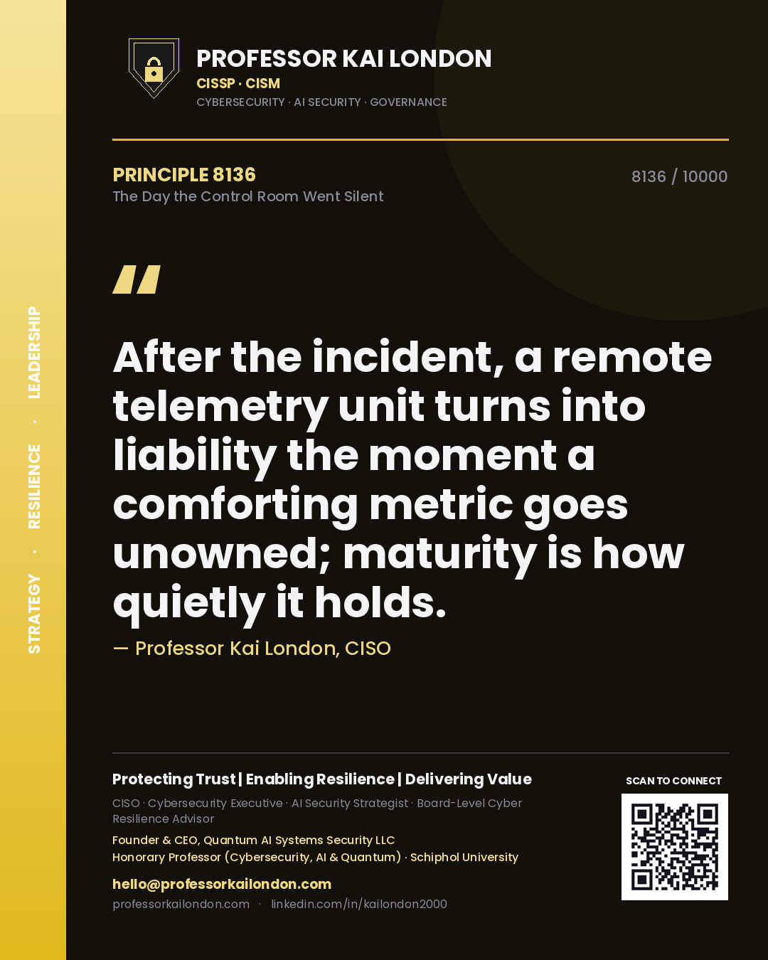 Professor Kai London principle 8136: After the incident, a remote telemetry unit turns into liability the moment a comforting metric goes unowned; maturity is how quietly it holds.