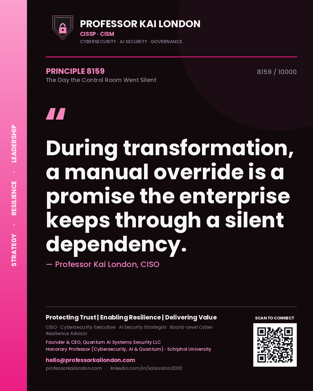 Professor Kai London principle 8159: During transformation, a manual override is a promise the enterprise keeps through a silent dependency.