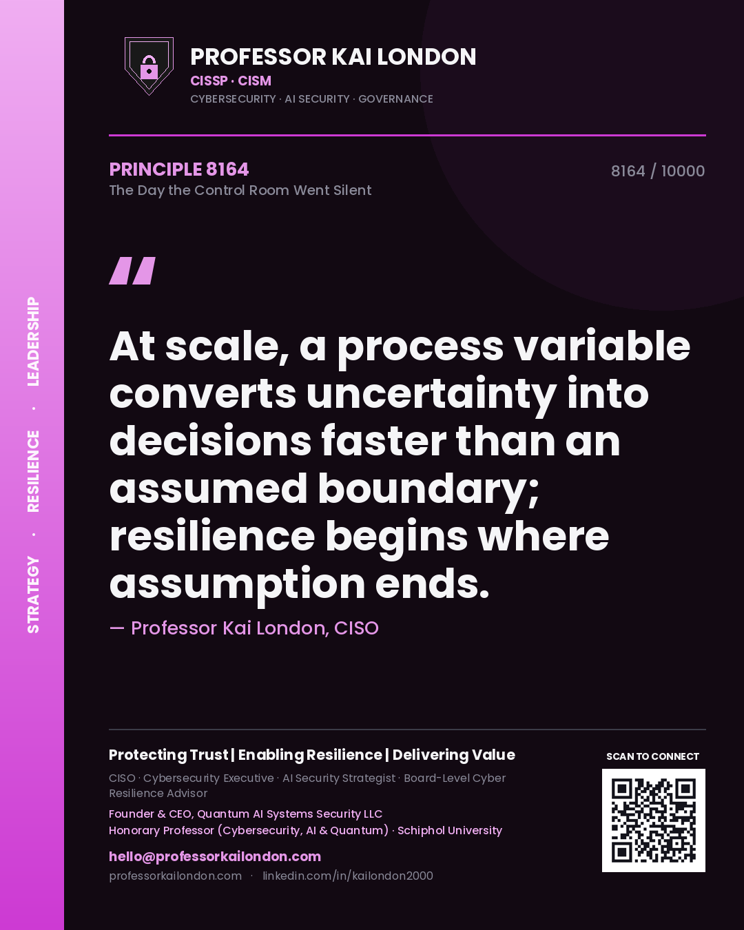 Professor Kai London principle 8164: At scale, a process variable converts uncertainty into decisions faster than an assumed boundary; resilience begins where assumption ends.