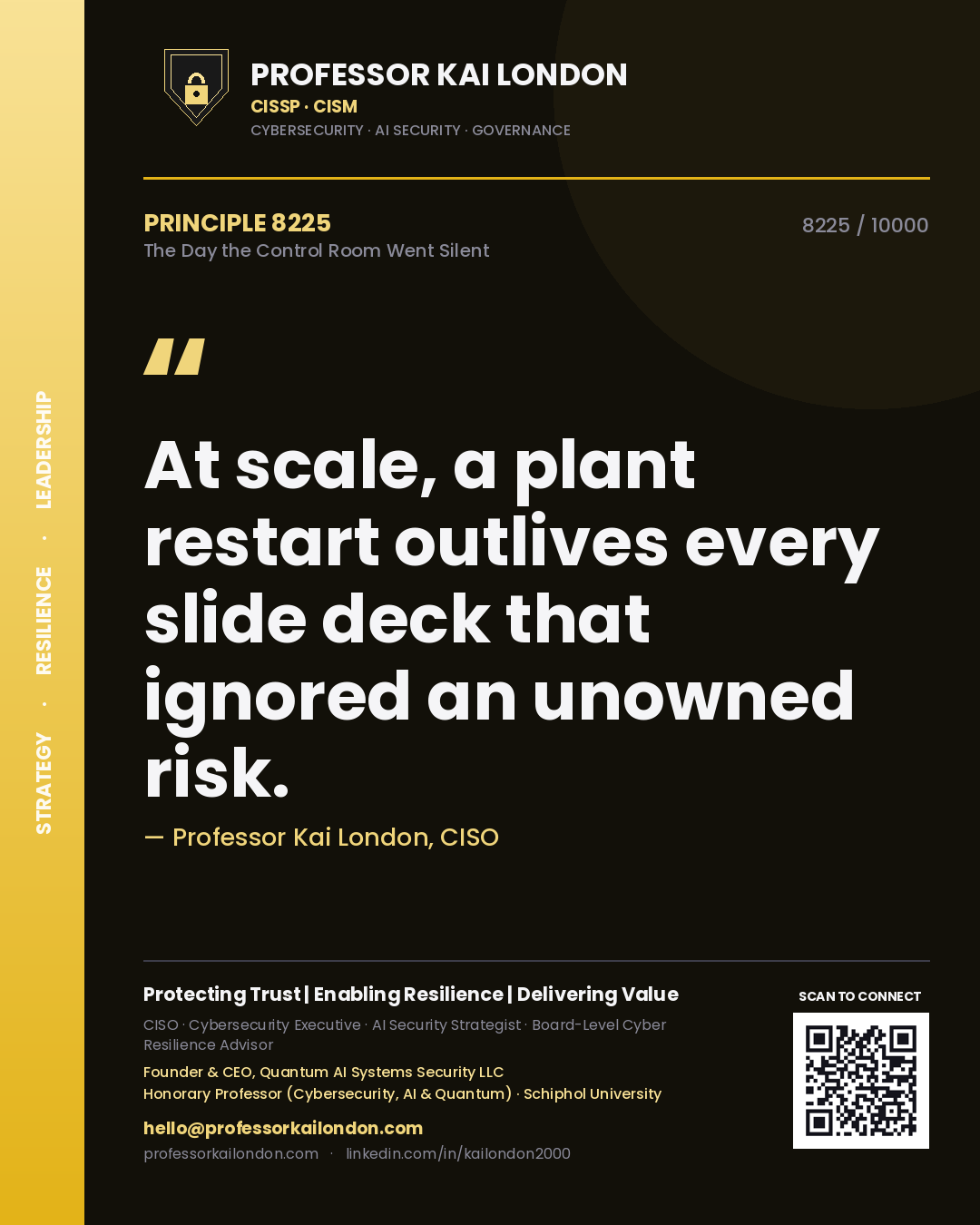 Professor Kai London principle 8225: At scale, a plant restart outlives every slide deck that ignored an unowned risk.