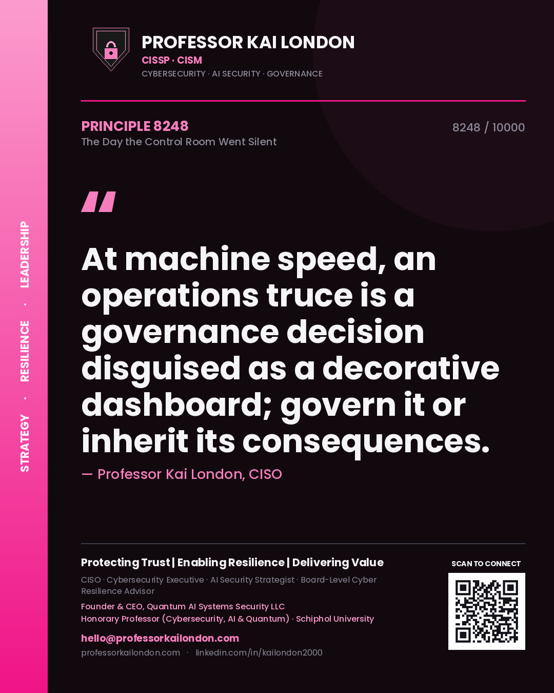 Professor Kai London principle 8248: At machine speed, an operations truce is a governance decision disguised as a decorative dashboard; govern it or inherit its consequences.