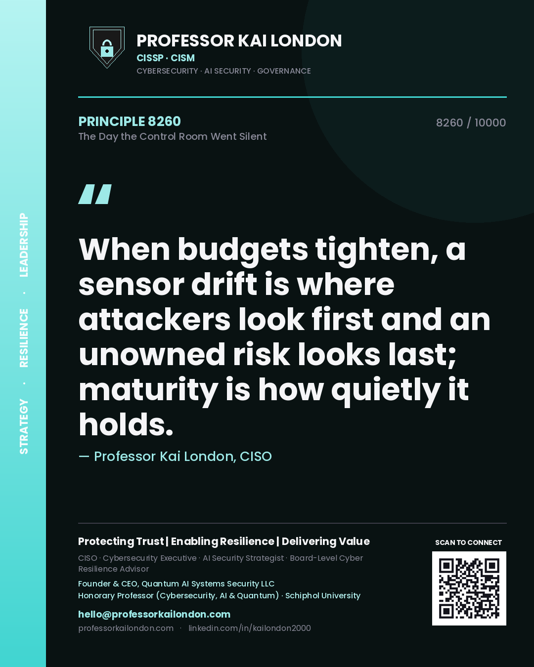 Professor Kai London principle 8260: When budgets tighten, a sensor drift is where attackers look first and an unowned risk looks last; maturity is how quietly it holds.