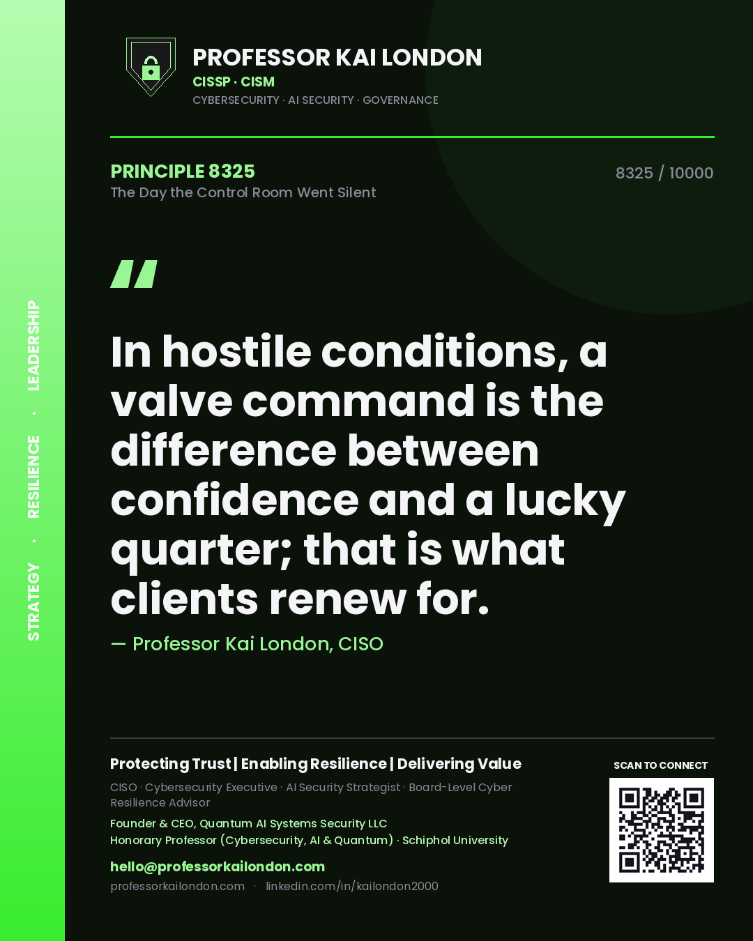Professor Kai London principle 8325: In hostile conditions, a valve command is the difference between confidence and a lucky quarter; that is what clients renew for.