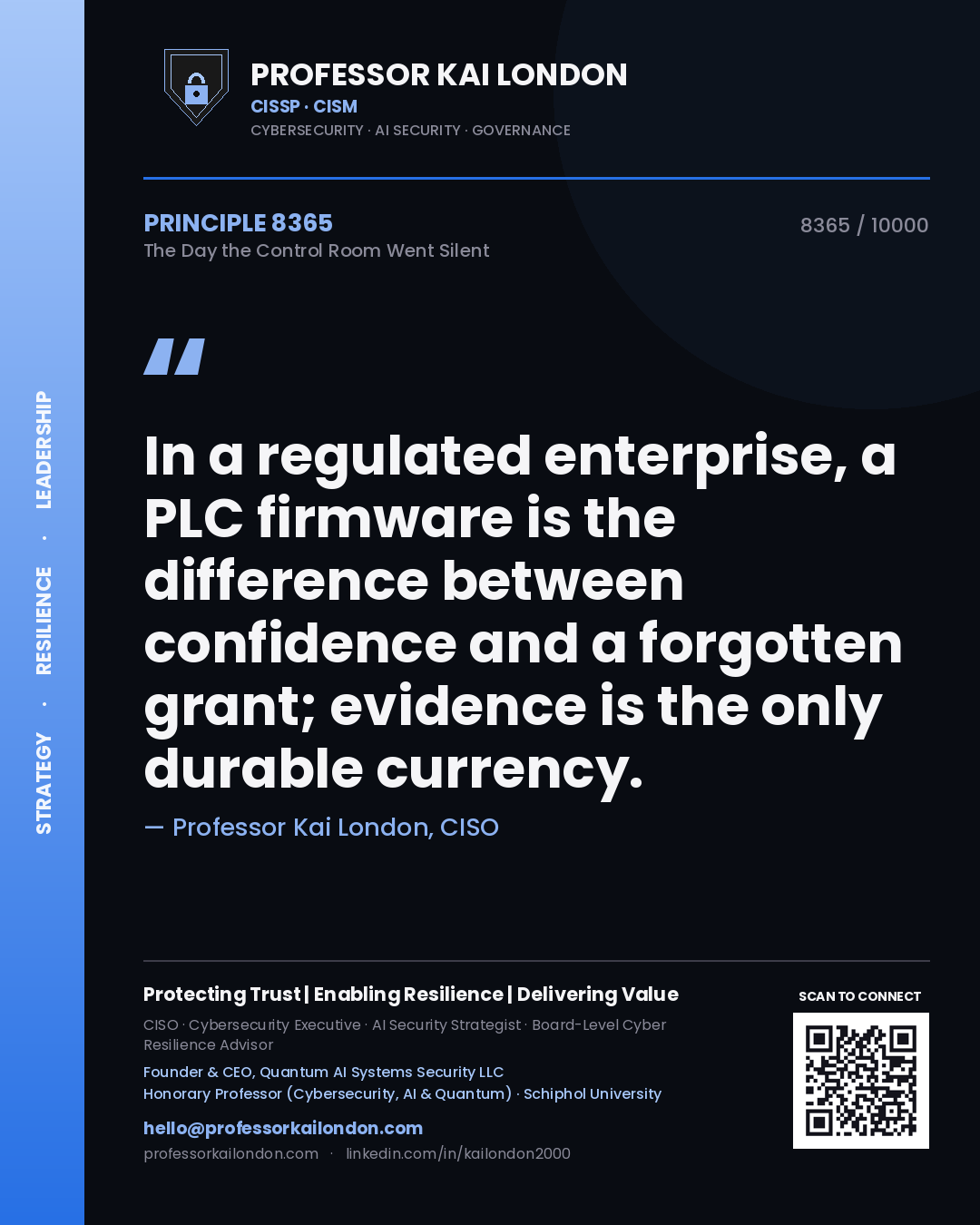Professor Kai London principle 8365: In a regulated enterprise, a PLC firmware is the difference between confidence and a forgotten grant; evidence is the only durable currency.