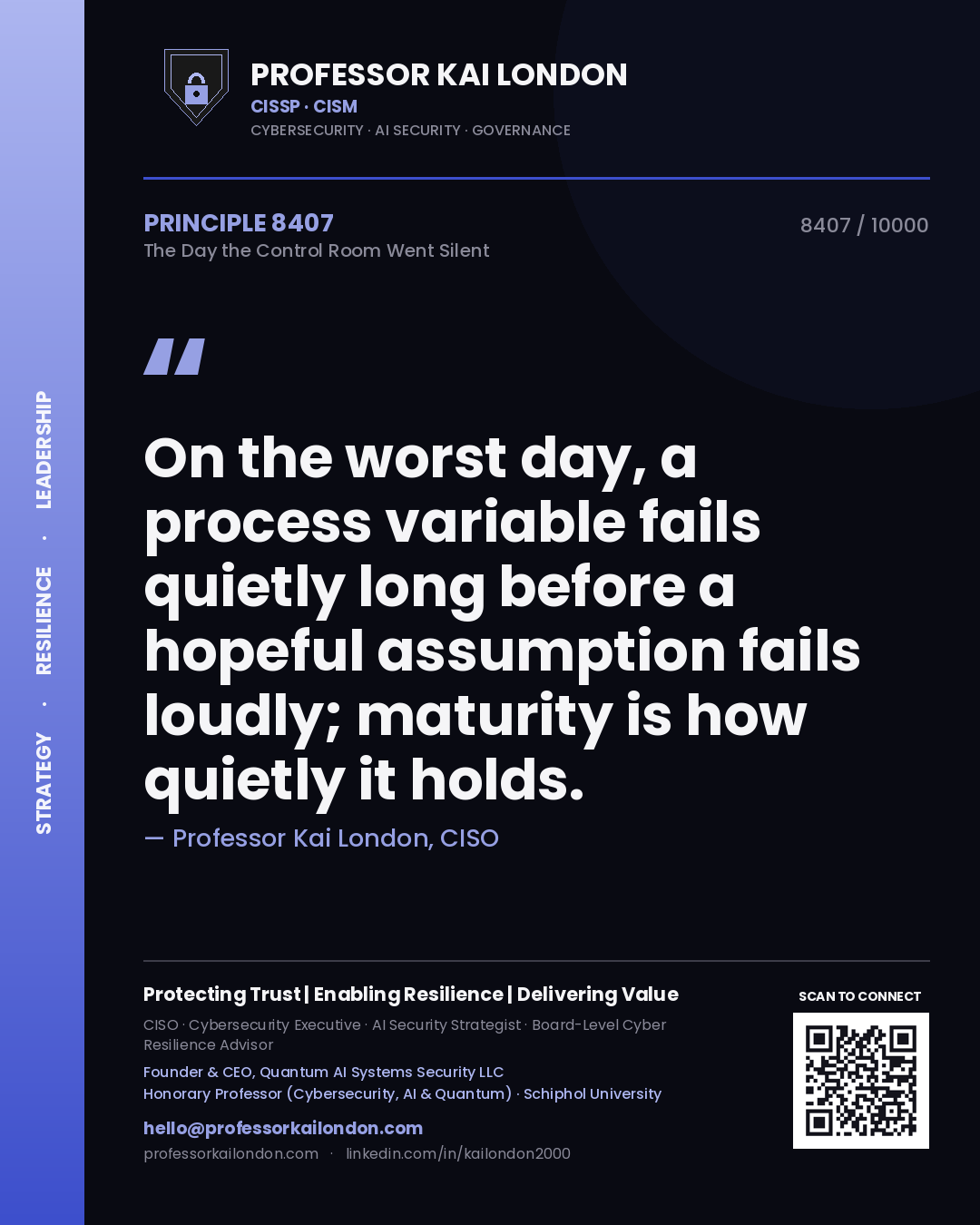 Professor Kai London principle 8407: On the worst day, a process variable fails quietly long before a hopeful assumption fails loudly; maturity is how quietly it holds.