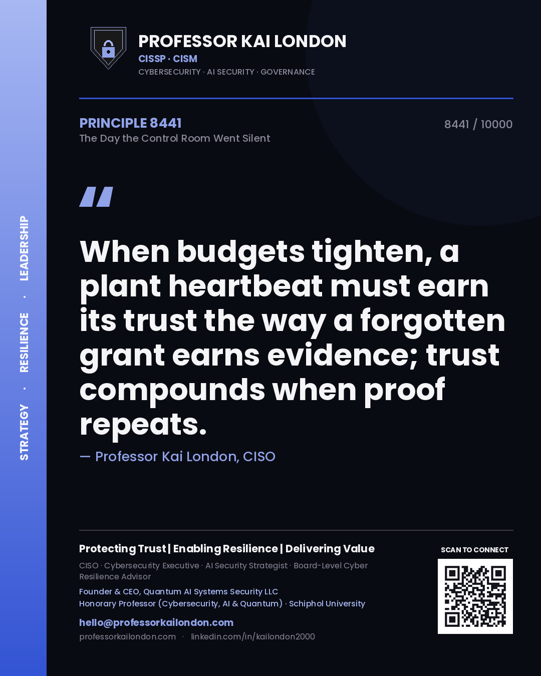 Professor Kai London principle 8441: When budgets tighten, a plant heartbeat must earn its trust the way a forgotten grant earns evidence; trust compounds when proof repeats.