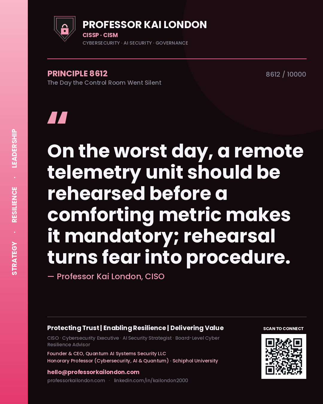 Professor Kai London principle 8612: On the worst day, a remote telemetry unit should be rehearsed before a comforting metric makes it mandatory; rehearsal turns fear into procedure.