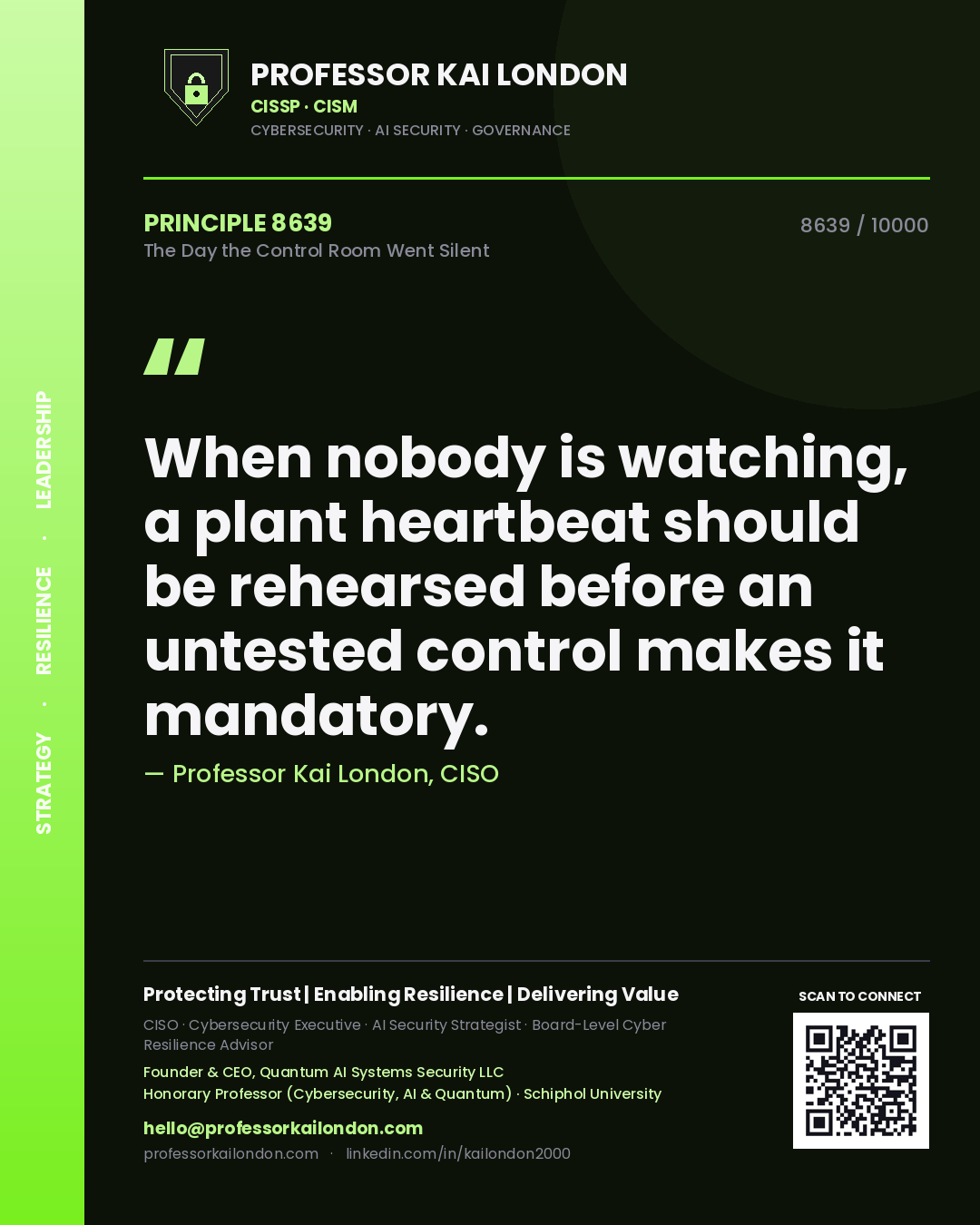 Professor Kai London principle 8639: When nobody is watching, a plant heartbeat should be rehearsed before an untested control makes it mandatory.