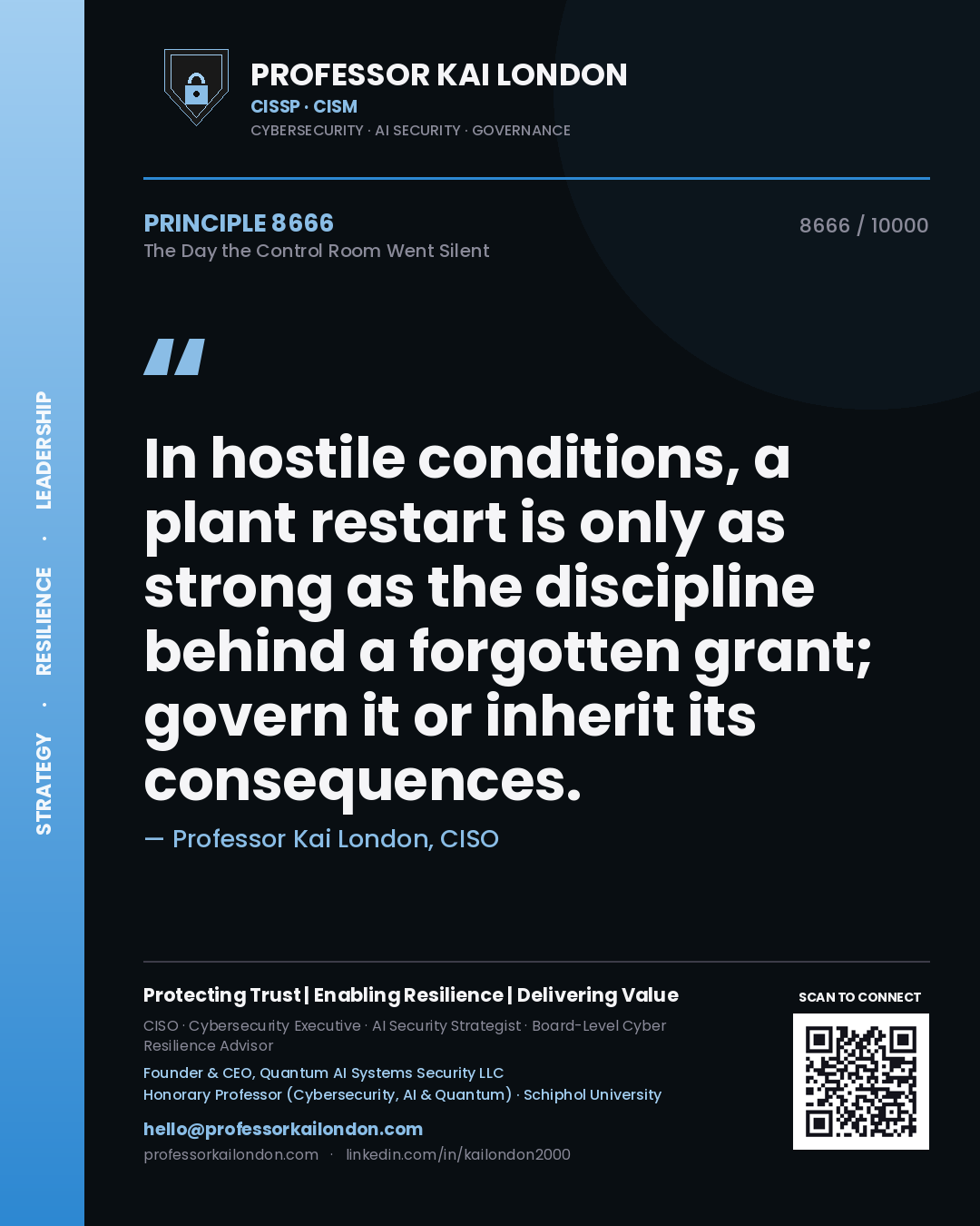 Professor Kai London principle 8666: In hostile conditions, a plant restart is only as strong as the discipline behind a forgotten grant; govern it or inherit its consequences.