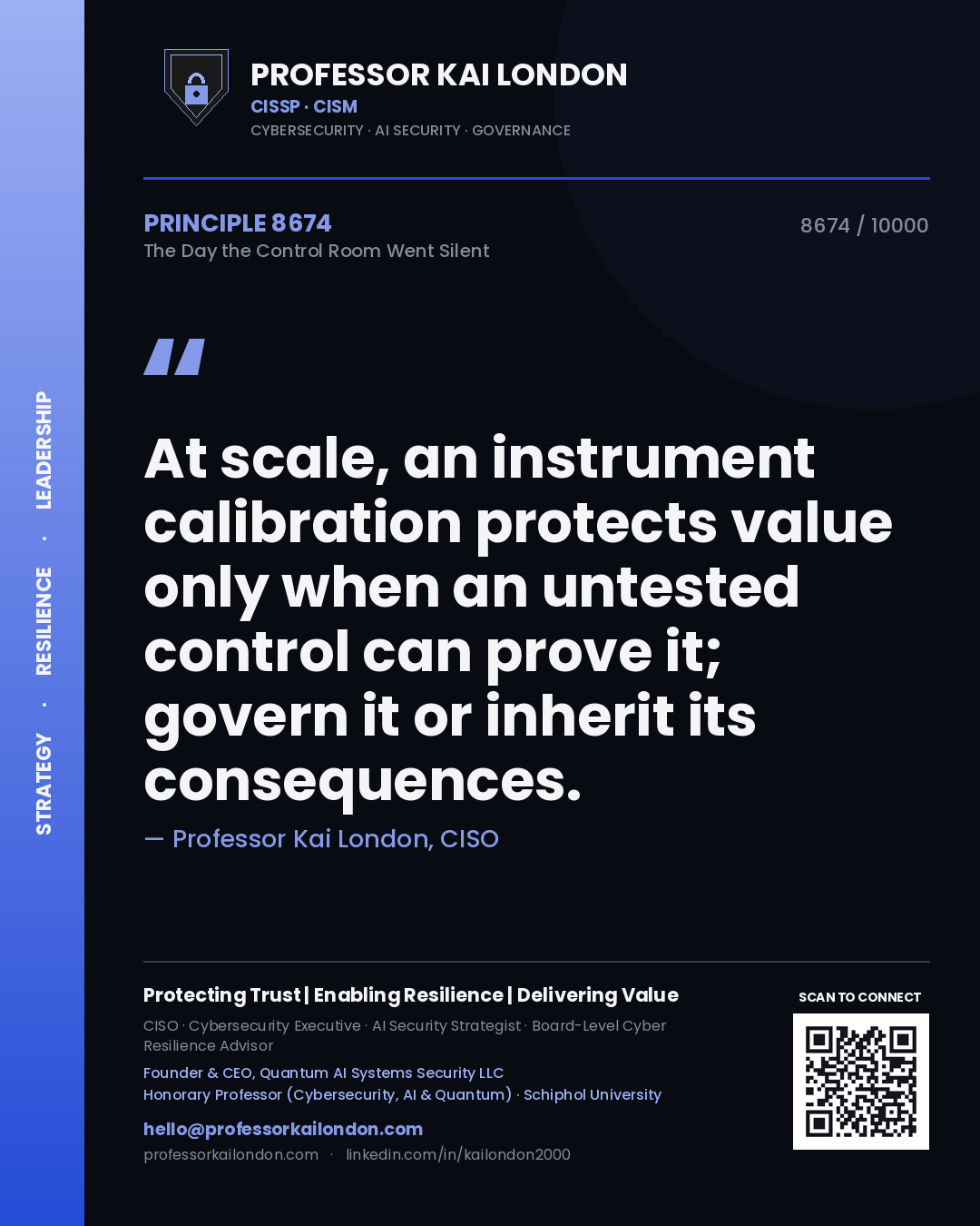 Professor Kai London principle 8674: At scale, an instrument calibration protects value only when an untested control can prove it; govern it or inherit its consequences.