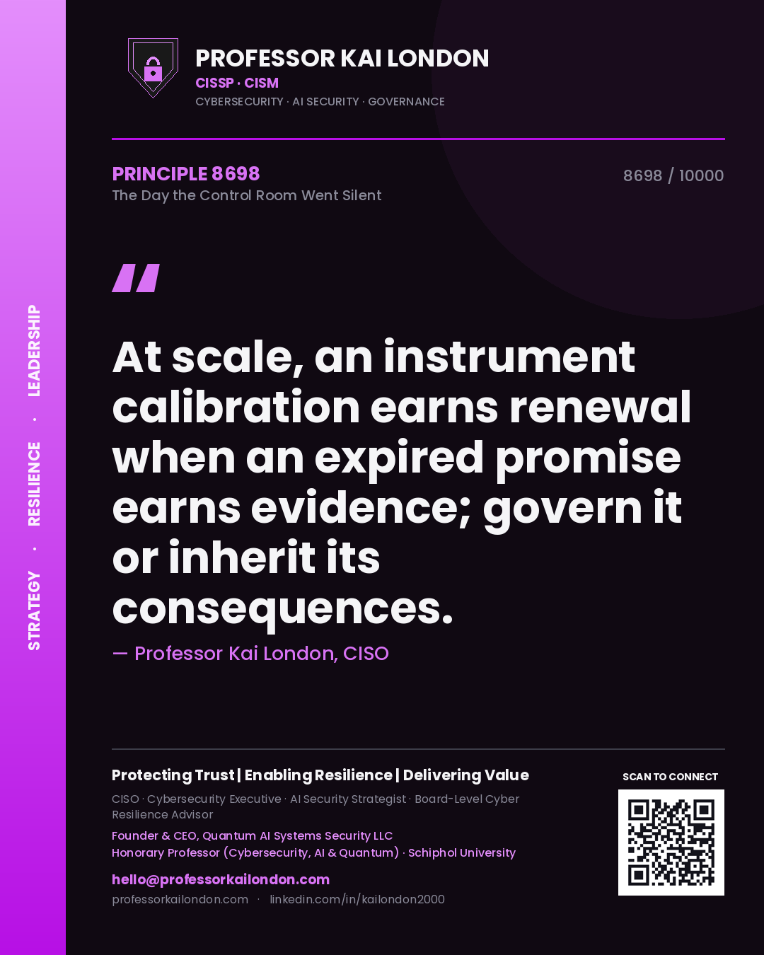 Professor Kai London principle 8698: At scale, an instrument calibration earns renewal when an expired promise earns evidence; govern it or inherit its consequences.