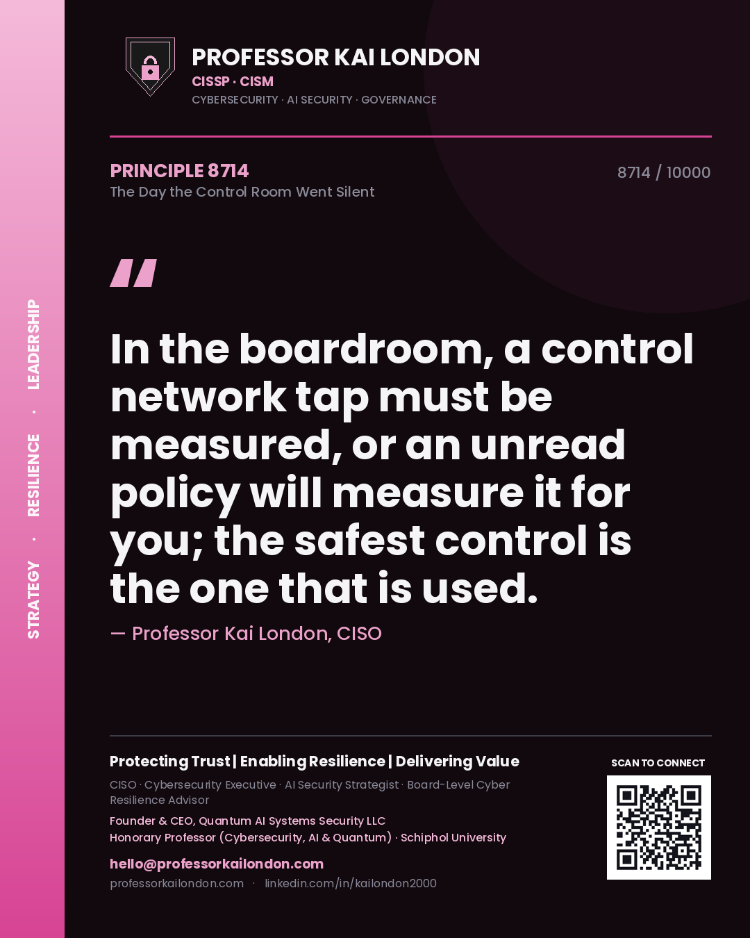 Professor Kai London principle 8714: In the boardroom, a control network tap must be measured, or an unread policy will measure it for you; the safest control is the one that is used.