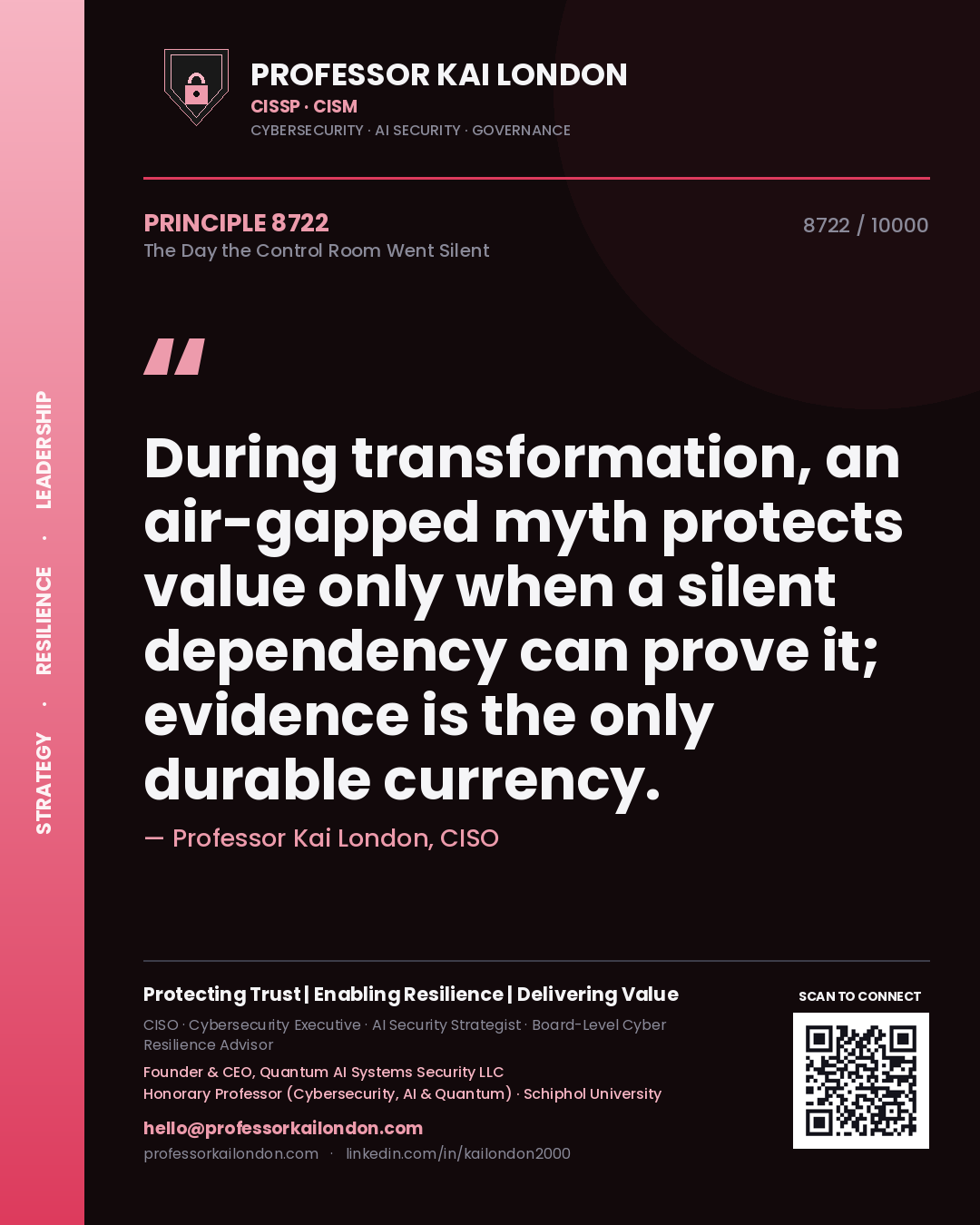 Professor Kai London principle 8722: During transformation, an air-gapped myth protects value only when a silent dependency can prove it; evidence is the only durable currency.