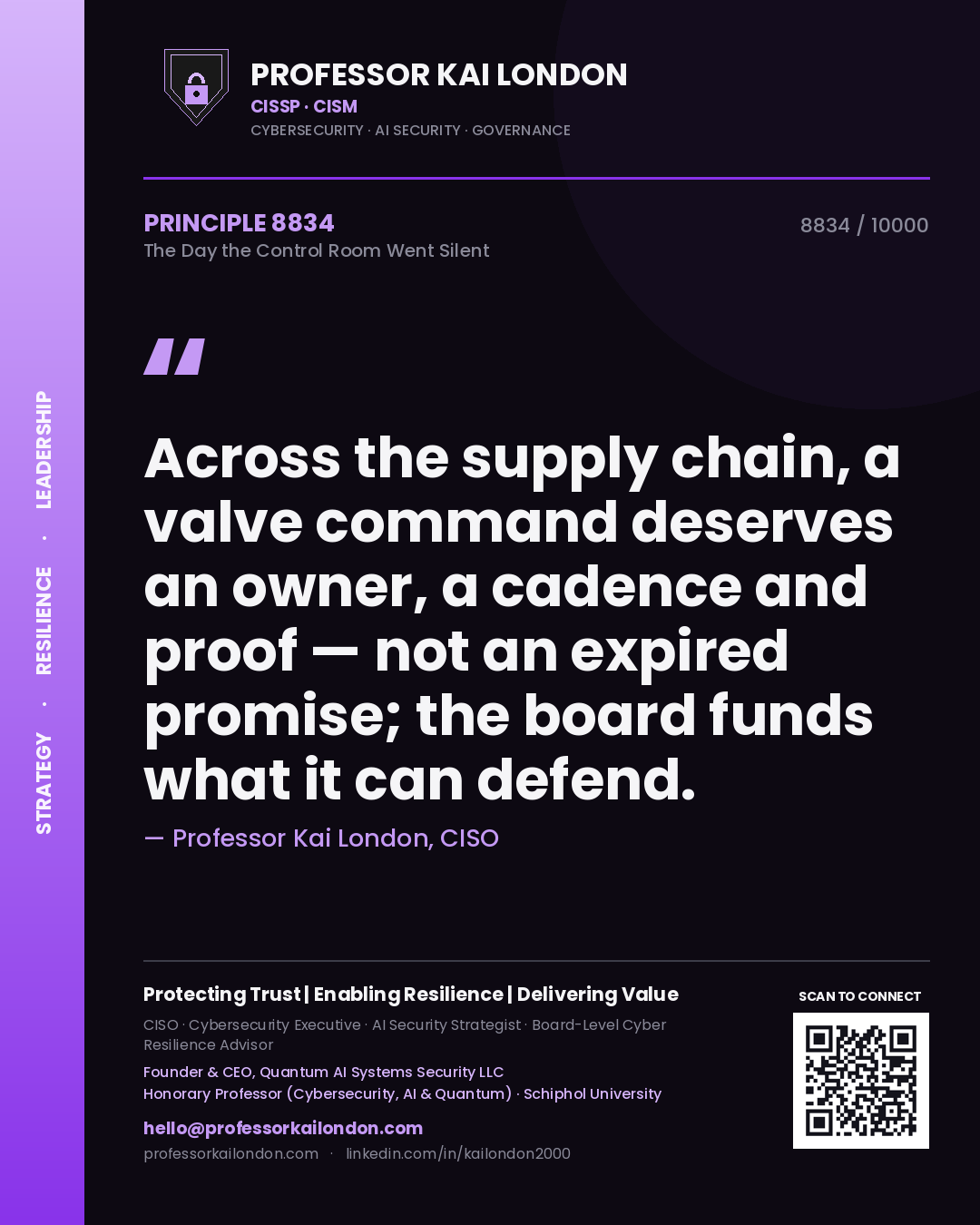 Professor Kai London principle 8834: Across the supply chain, a valve command deserves an owner, a cadence and proof — not an expired promise; the board funds what it can defend.