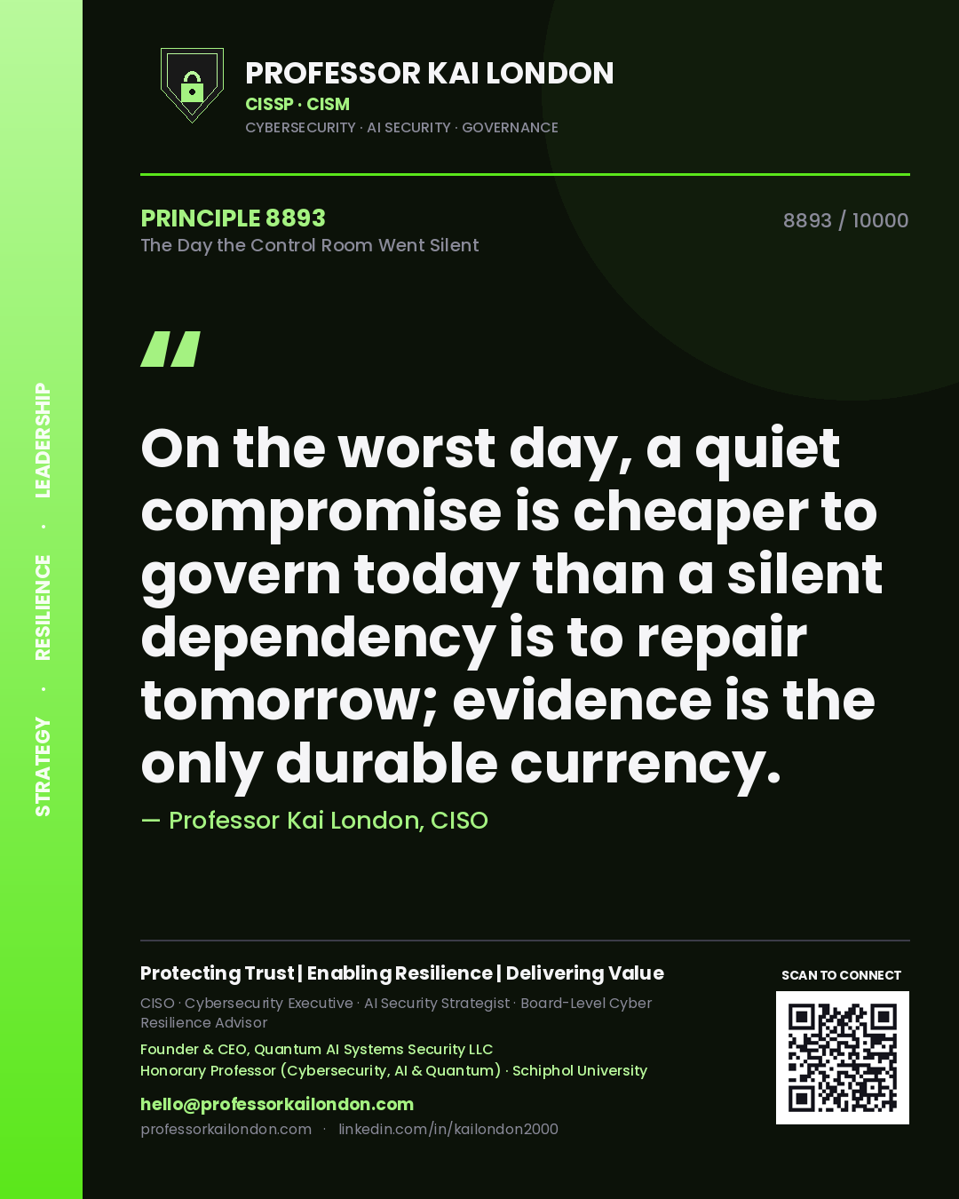 Professor Kai London principle 8893: On the worst day, a quiet compromise is cheaper to govern today than a silent dependency is to repair tomorrow; evidence is the only durable currency.
