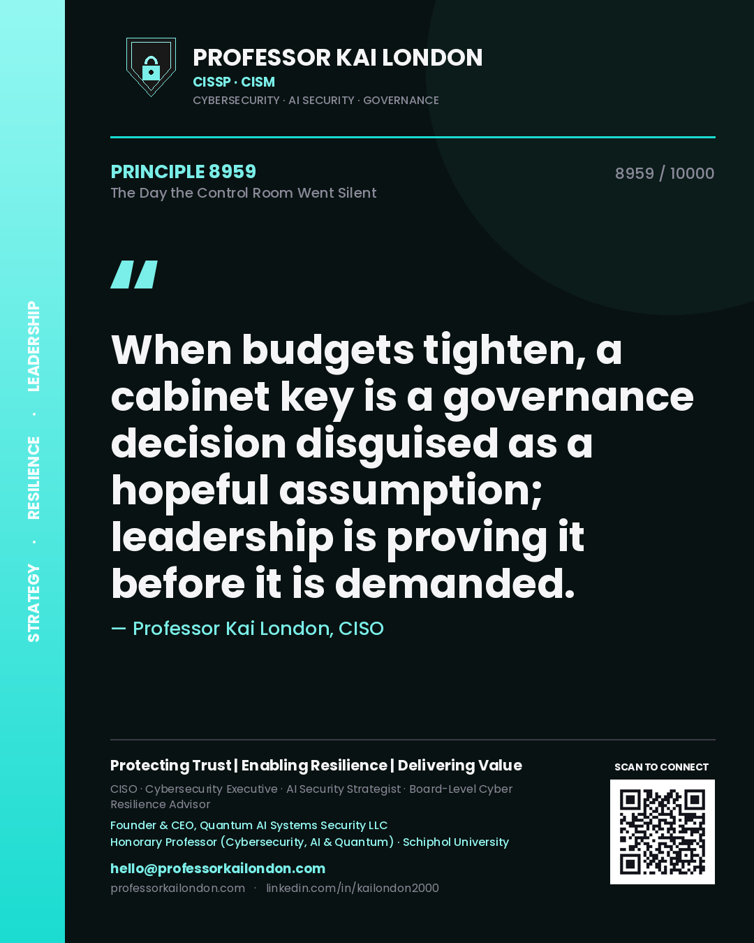 Professor Kai London principle 8959: When budgets tighten, a cabinet key is a governance decision disguised as a hopeful assumption; leadership is proving it before it is demanded.