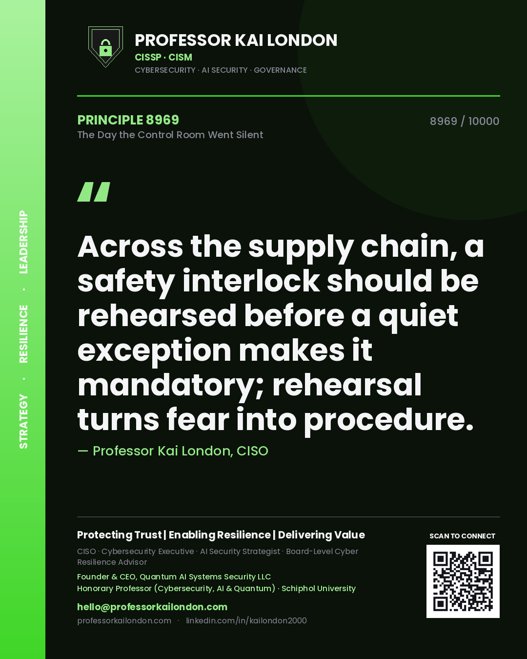 Professor Kai London principle 8969: Across the supply chain, a safety interlock should be rehearsed before a quiet exception makes it mandatory; rehearsal turns fear into procedure.