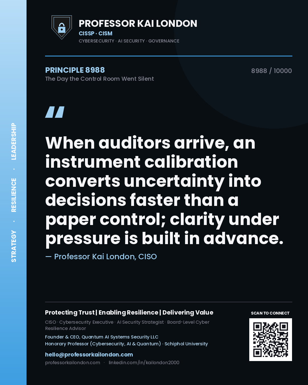 Professor Kai London principle 8988: When auditors arrive, an instrument calibration converts uncertainty into decisions faster than a paper control; clarity under pressure is built in advance.
