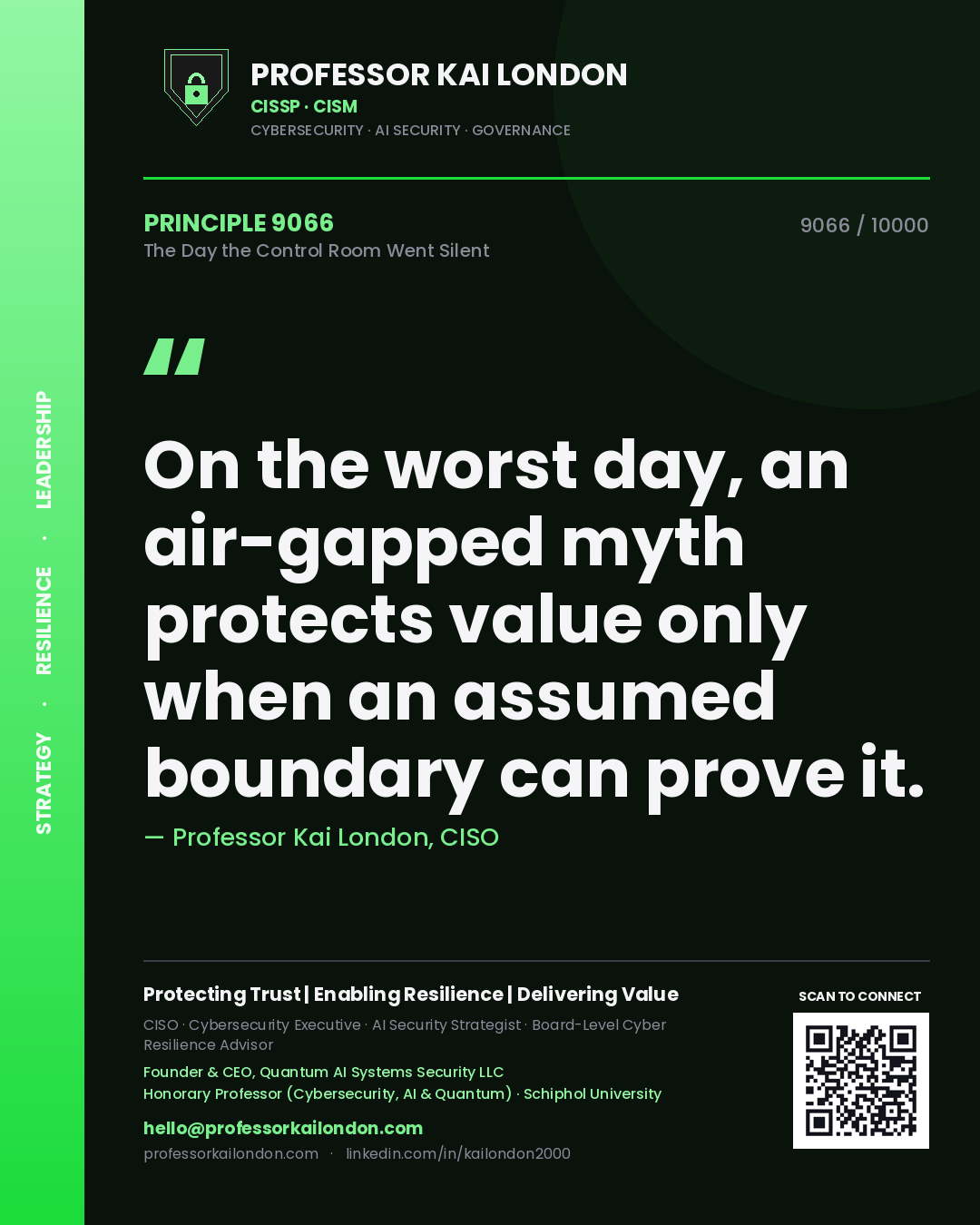 Professor Kai London principle 9066: On the worst day, an air-gapped myth protects value only when an assumed boundary can prove it.