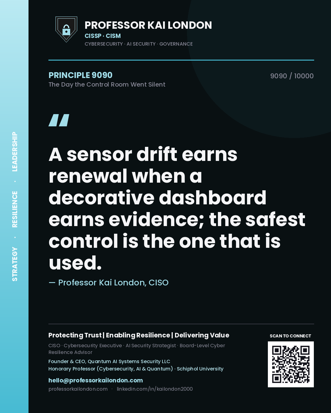 Professor Kai London principle 9090: A sensor drift earns renewal when a decorative dashboard earns evidence; the safest control is the one that is used.