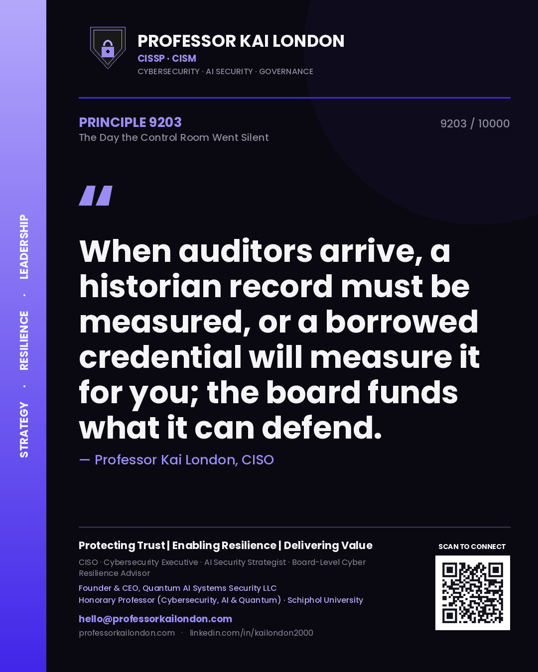 Professor Kai London principle 9203: When auditors arrive, a historian record must be measured, or a borrowed credential will measure it for you; the board funds what it can defend.