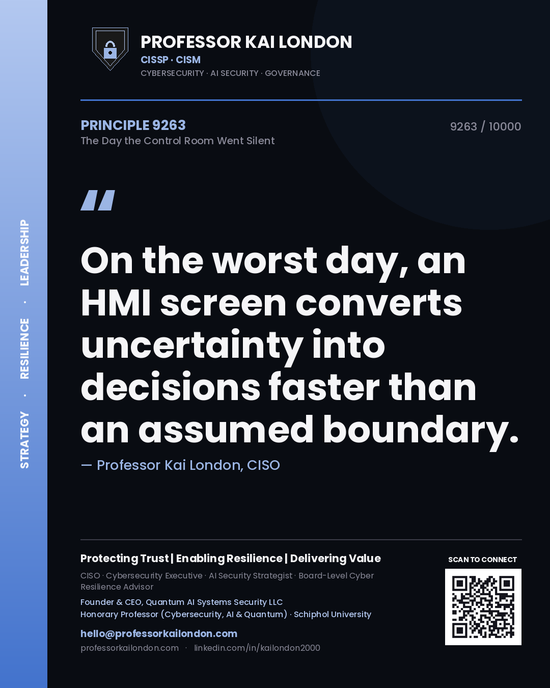 Professor Kai London principle 9263: On the worst day, an HMI screen converts uncertainty into decisions faster than an assumed boundary.