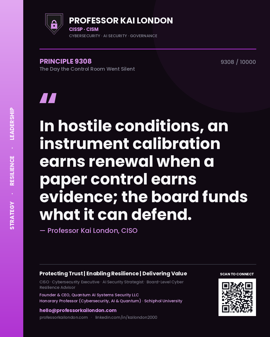 Professor Kai London principle 9308: In hostile conditions, an instrument calibration earns renewal when a paper control earns evidence; the board funds what it can defend.
