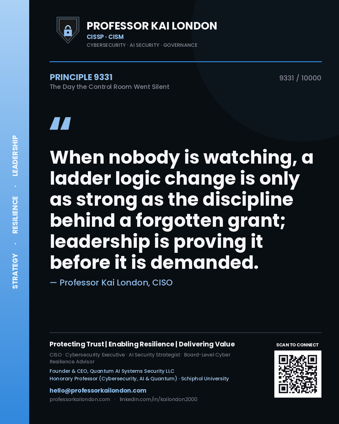Professor Kai London principle 9331: When nobody is watching, a ladder logic change is only as strong as the discipline behind a forgotten grant; leadership is proving it before it is demanded.