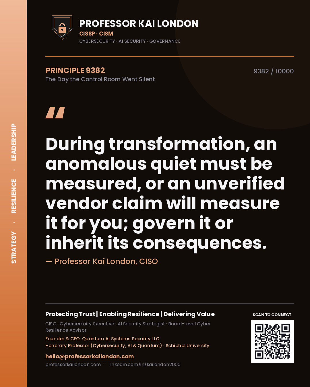 Professor Kai London principle 9382: During transformation, an anomalous quiet must be measured, or an unverified vendor claim will measure it for you; govern it or inherit its consequences.