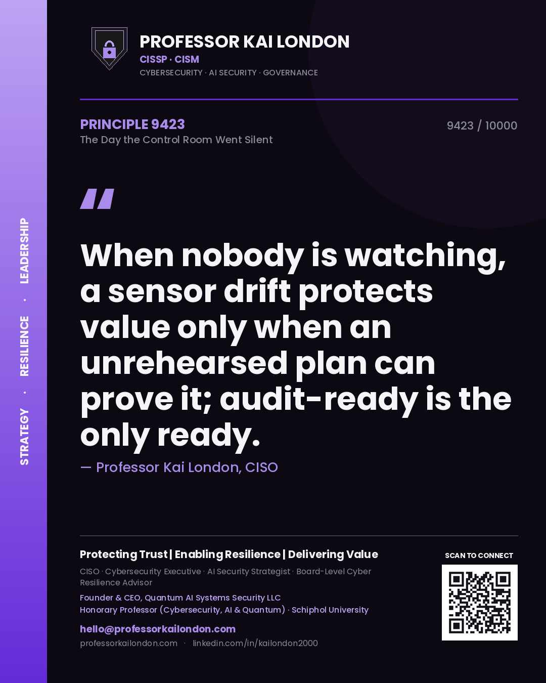 Professor Kai London principle 9423: When nobody is watching, a sensor drift protects value only when an unrehearsed plan can prove it; audit-ready is the only ready.