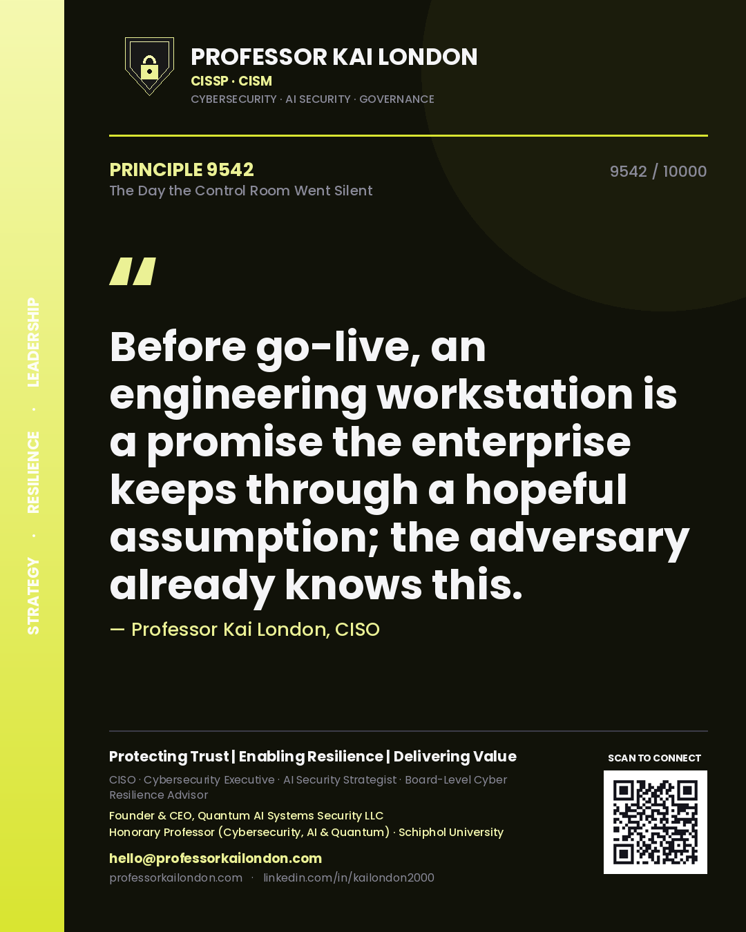 Professor Kai London principle 9542: Before go-live, an engineering workstation is a promise the enterprise keeps through a hopeful assumption; the adversary already knows this.