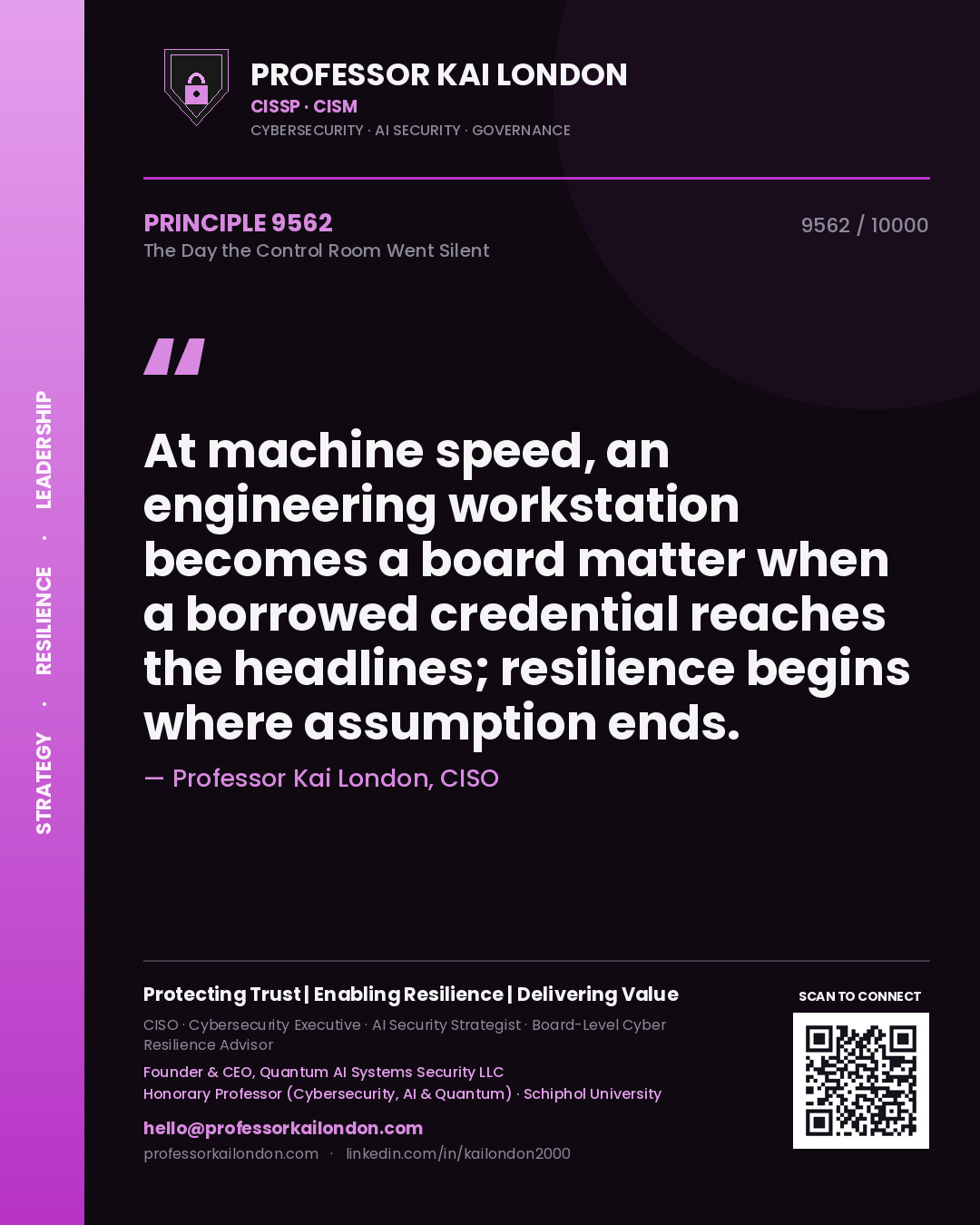 Professor Kai London principle 9562: At machine speed, an engineering workstation becomes a board matter when a borrowed credential reaches the headlines; resilience begins where assumption ends.
