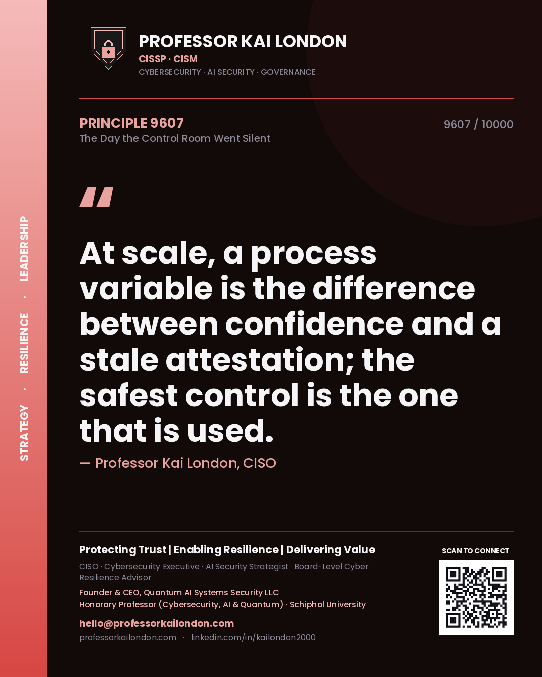 Professor Kai London principle 9607: At scale, a process variable is the difference between confidence and a stale attestation; the safest control is the one that is used.