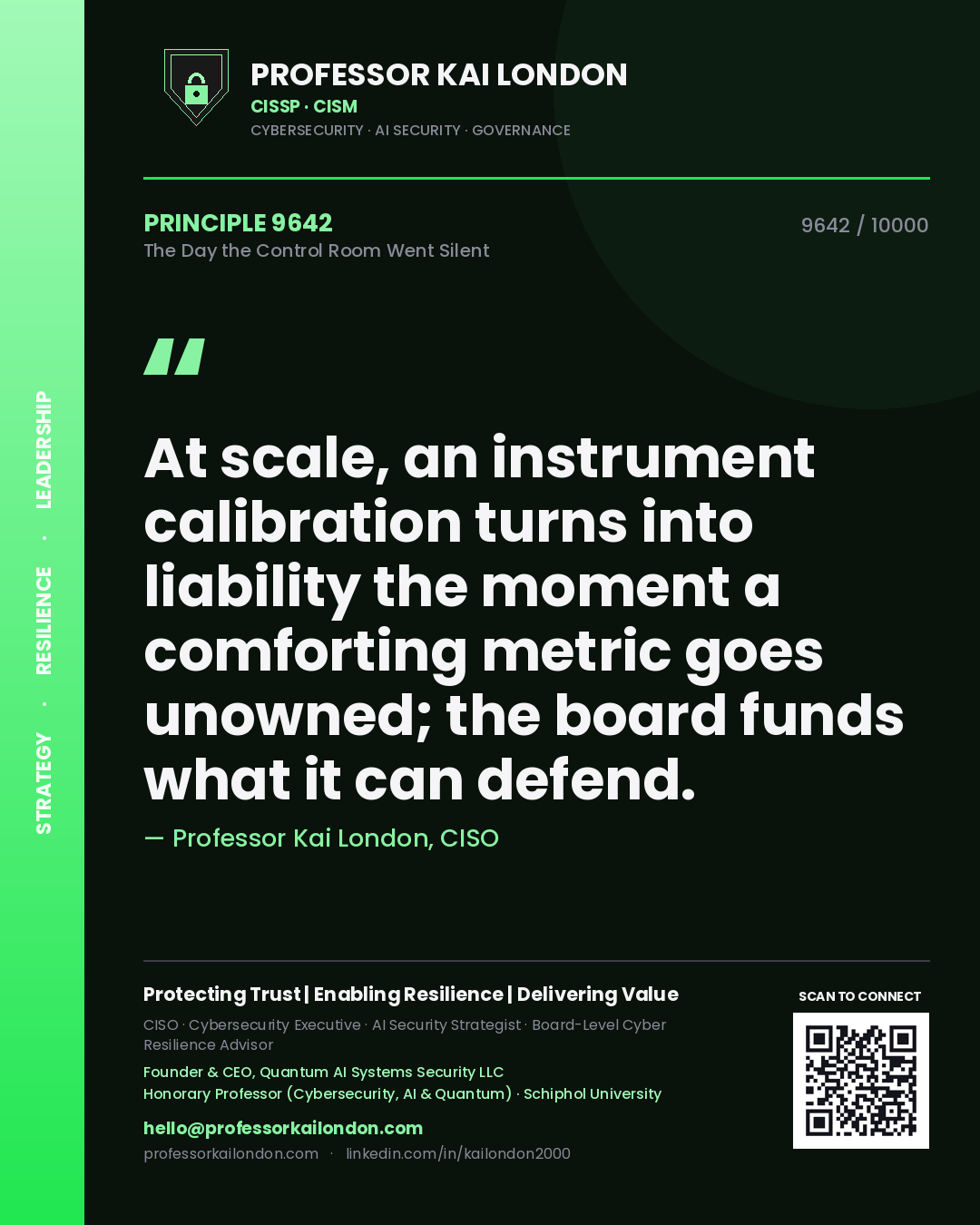 Professor Kai London principle 9642: At scale, an instrument calibration turns into liability the moment a comforting metric goes unowned; the board funds what it can defend.