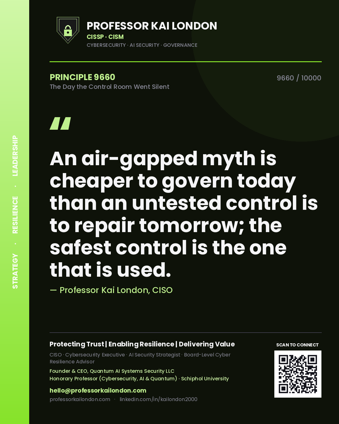 Professor Kai London principle 9660: An air-gapped myth is cheaper to govern today than an untested control is to repair tomorrow; the safest control is the one that is used.