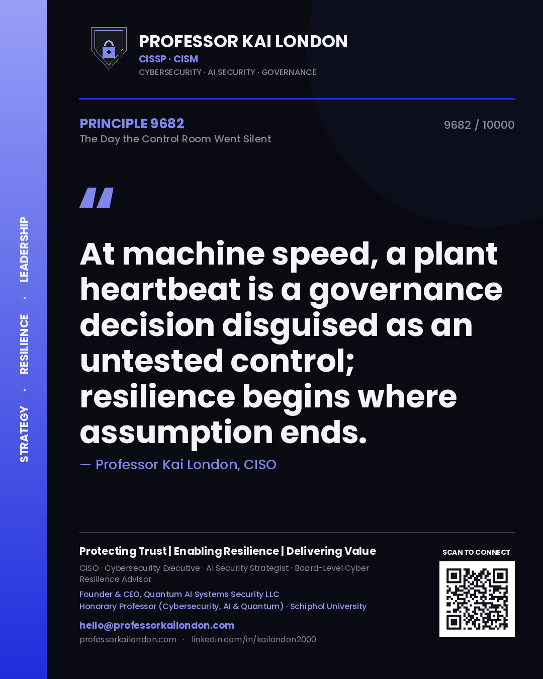Professor Kai London principle 9682: At machine speed, a plant heartbeat is a governance decision disguised as an untested control; resilience begins where assumption ends.