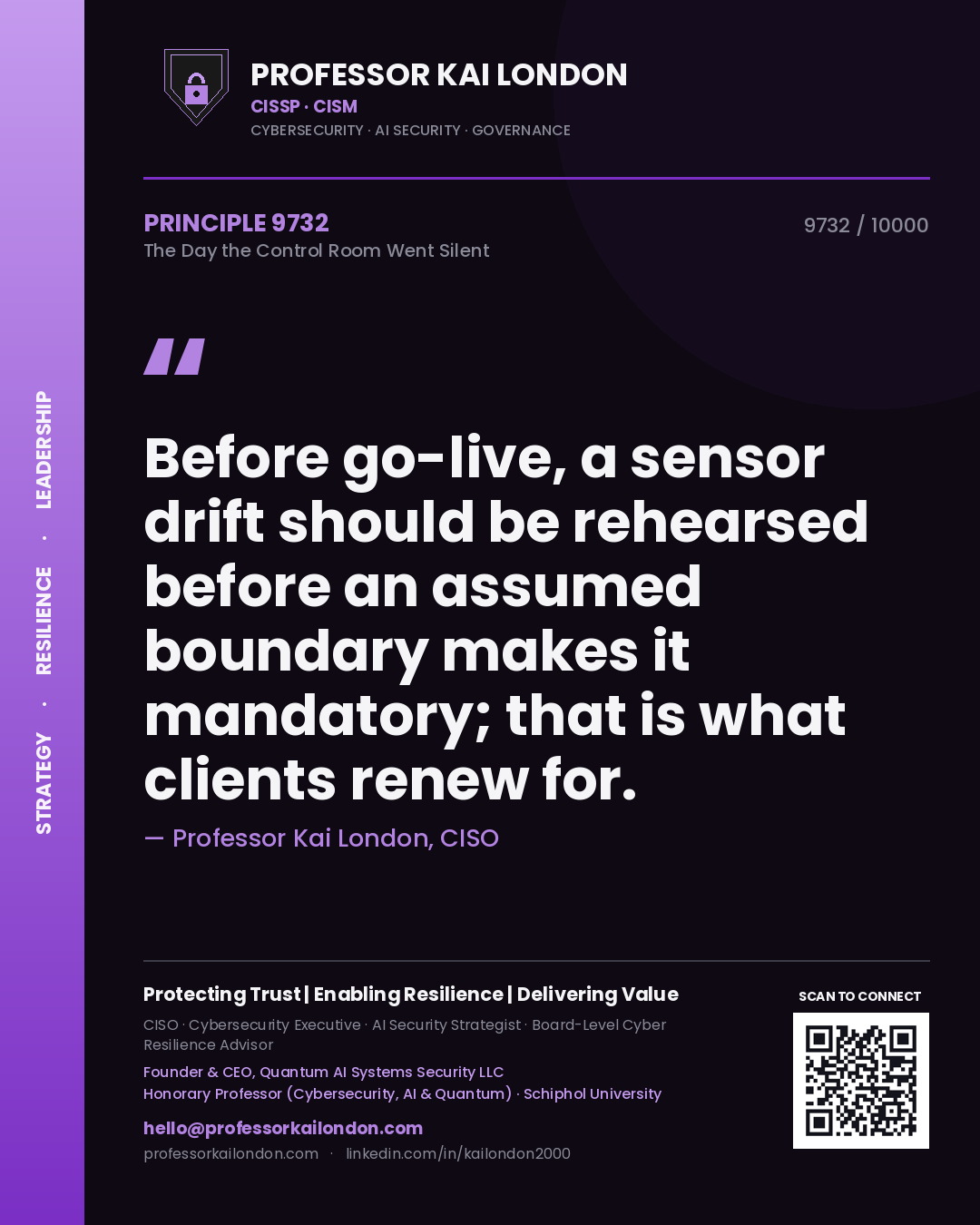 Professor Kai London principle 9732: Before go-live, a sensor drift should be rehearsed before an assumed boundary makes it mandatory; that is what clients renew for.