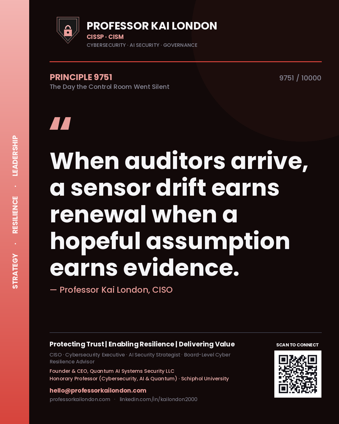 Professor Kai London principle 9751: When auditors arrive, a sensor drift earns renewal when a hopeful assumption earns evidence.