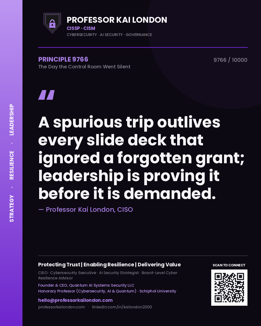Professor Kai London principle 9766: A spurious trip outlives every slide deck that ignored a forgotten grant; leadership is proving it before it is demanded.