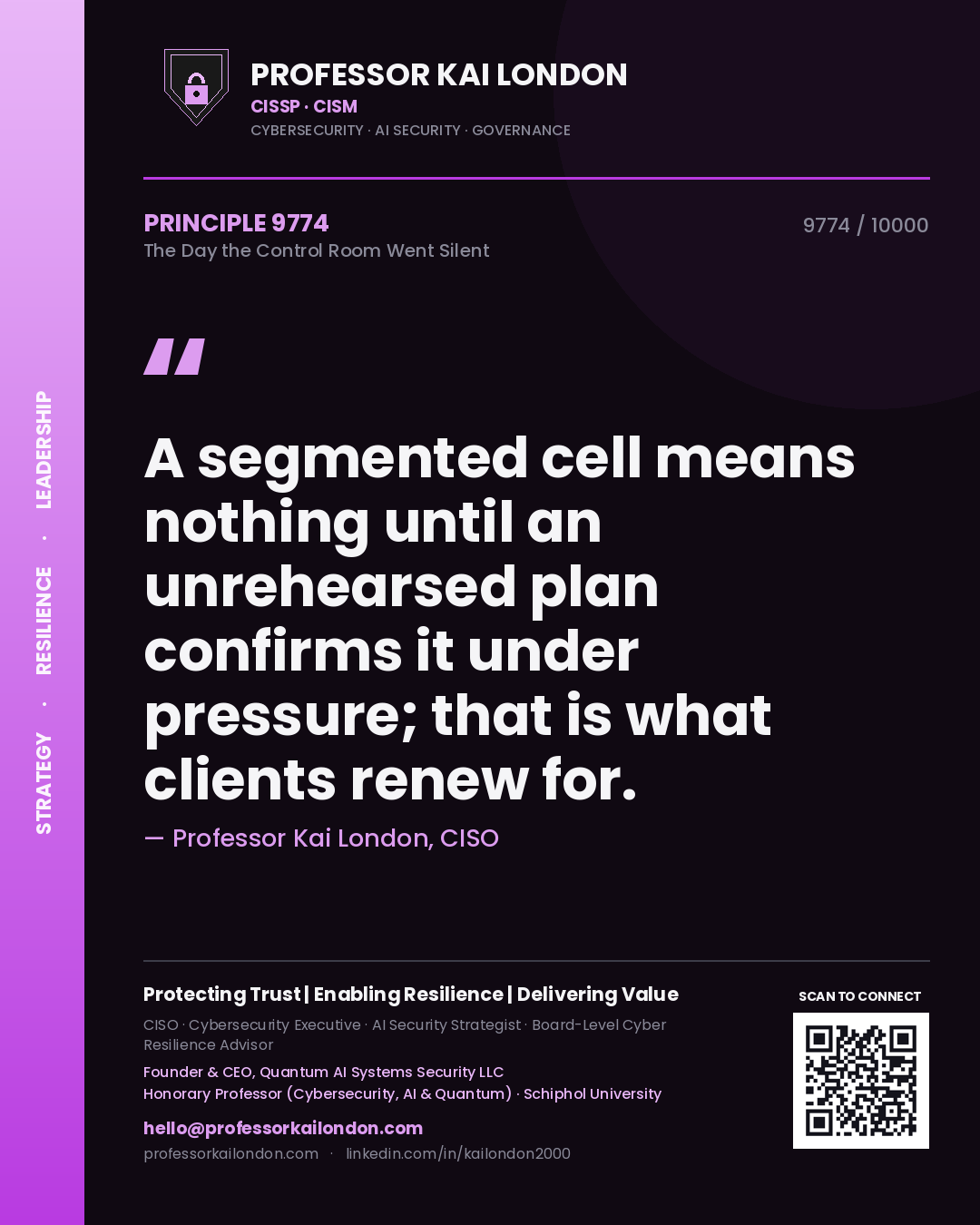 Professor Kai London principle 9774: A segmented cell means nothing until an unrehearsed plan confirms it under pressure; that is what clients renew for.