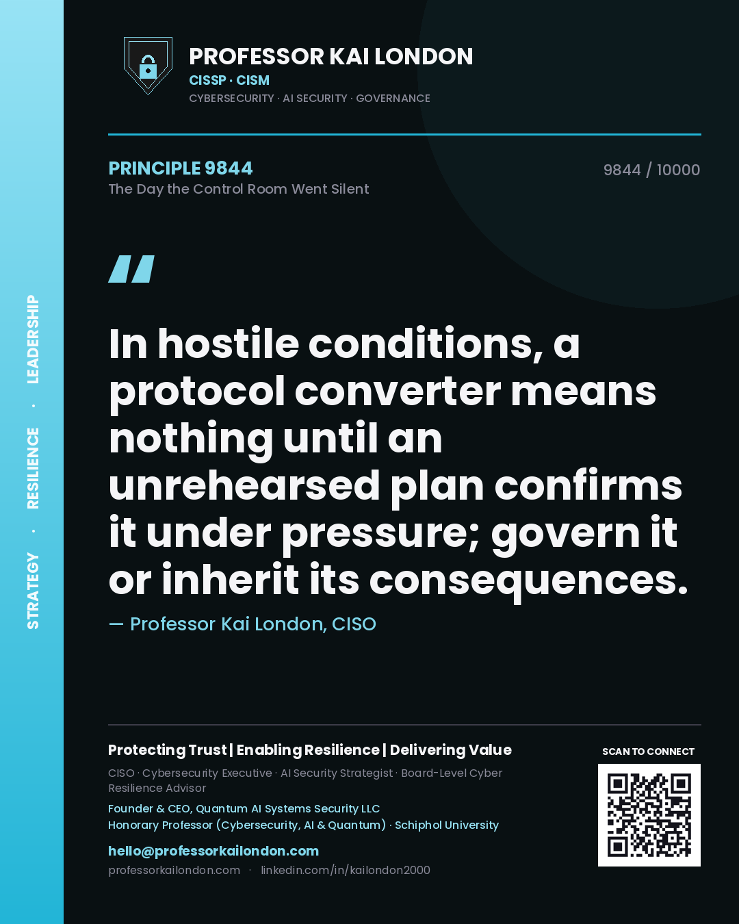 Professor Kai London principle 9844: In hostile conditions, a protocol converter means nothing until an unrehearsed plan confirms it under pressure; govern it or inherit its consequences.