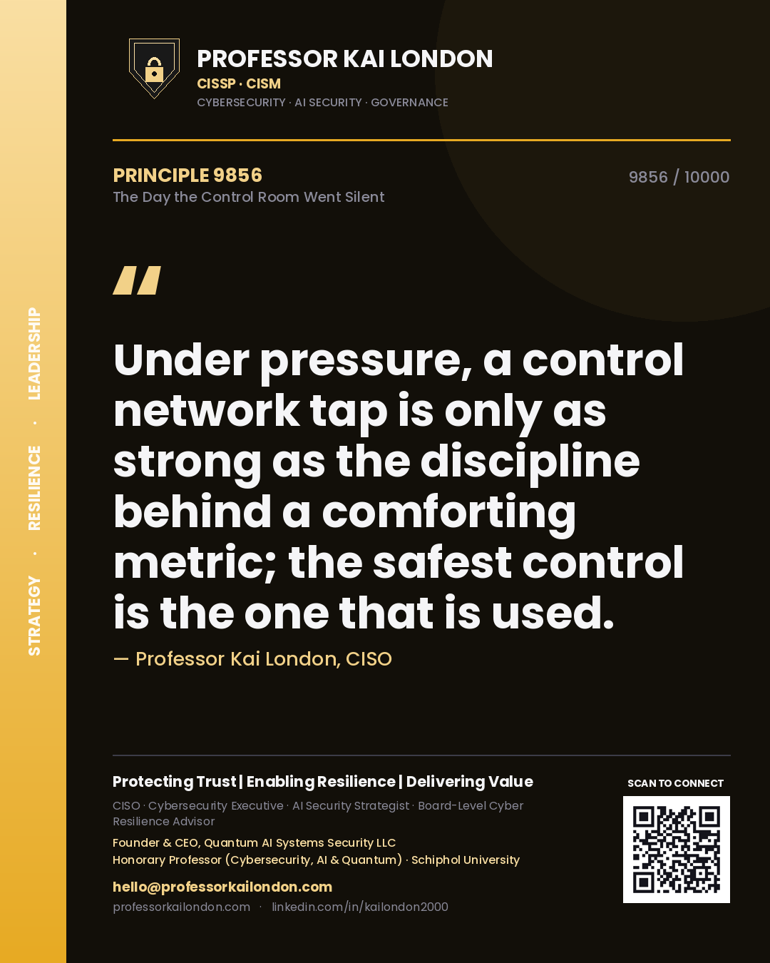 Professor Kai London principle 9856: Under pressure, a control network tap is only as strong as the discipline behind a comforting metric; the safest control is the one that is used.