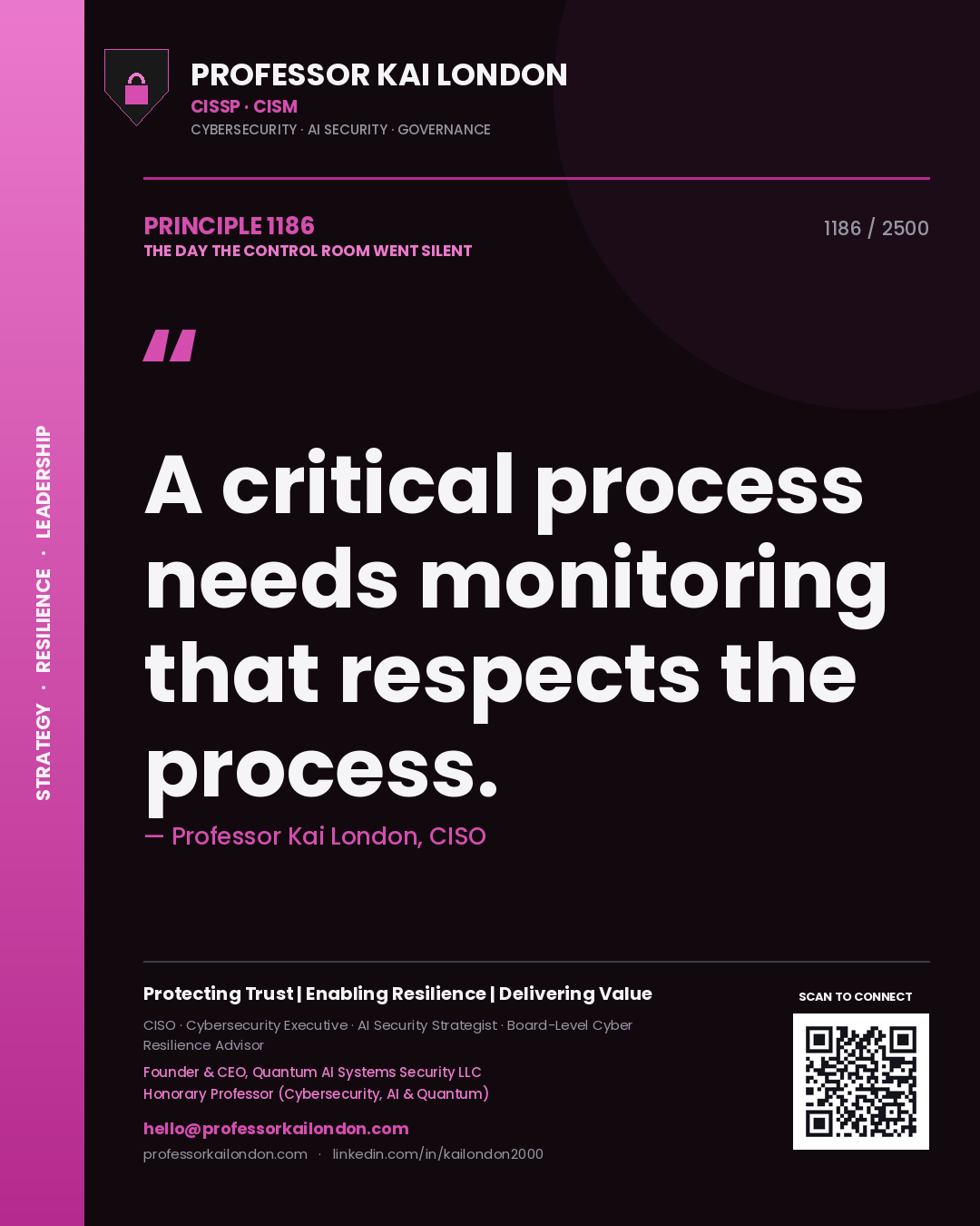 Professor Kai London principle 1186: A critical process needs monitoring that respects the process.